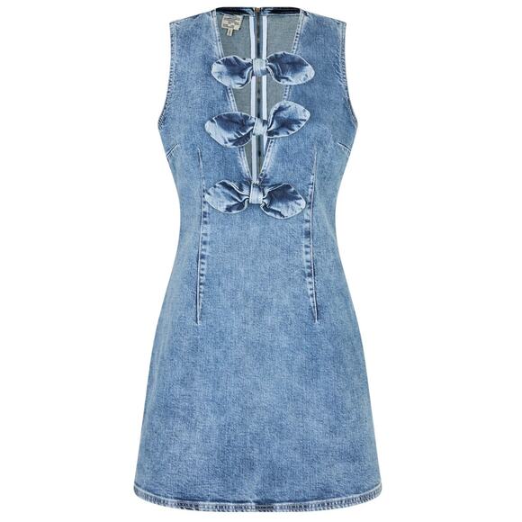 NWT ANTHROPOLOGIE Baum und Pferdgarten Ajki Bow Denim Mini Dress $249 SIZE 8 - Picture 7 of 9